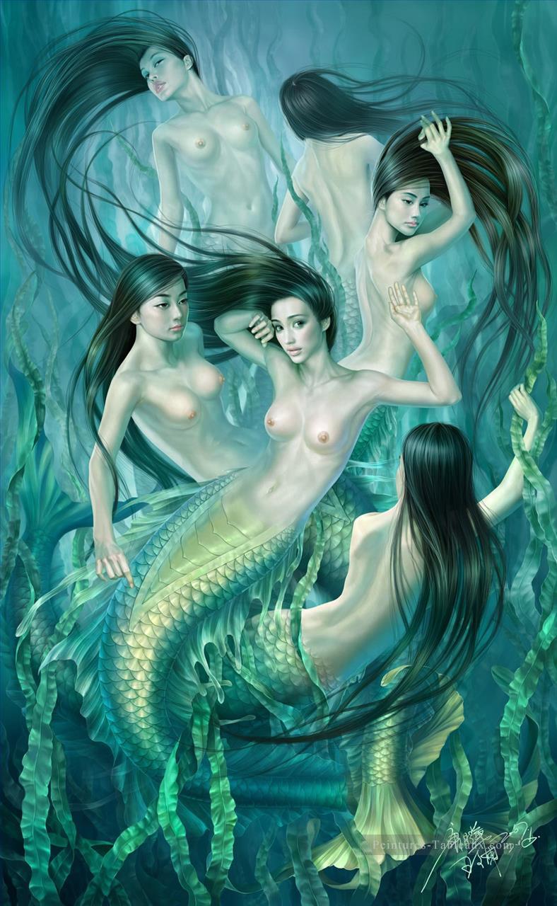 Yuehui Tang chinois nue Mermaid Peintures à l'huile